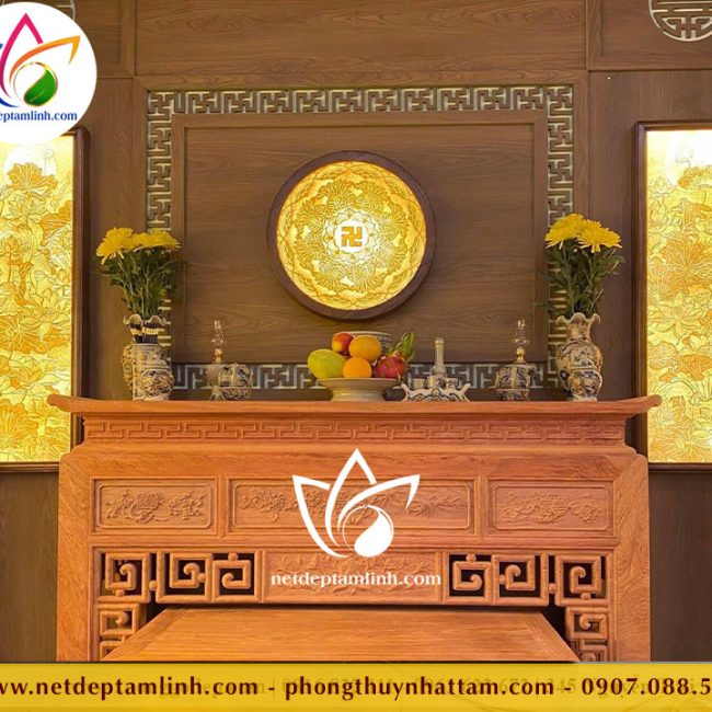Bộ tranh thờ - TTCB007 3 Phòng thờ kết hợp tranh trúc chỉ chữ Vạn