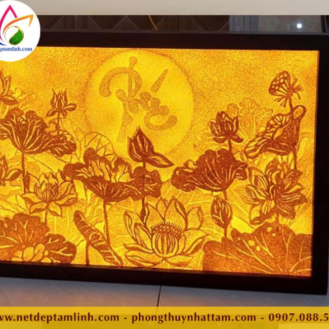 Tranh trúc chỉ hoa sen chữ phúc mẫu TTC005 1 tranh trúc chỉ chữ nhật hoa sen