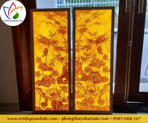 Tranh trúc chỉ hoa sen trúc trăng mẫu TTC017
