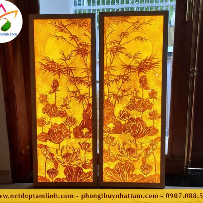 Tranh trúc chỉ hoa sen trúc trăng mẫu TTC017