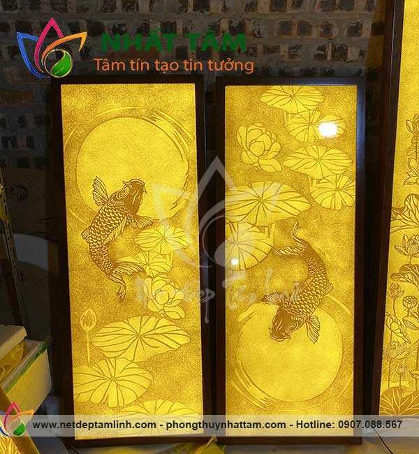 Tranh trúc chỉ hoa sen cá chép mẫu TTC011