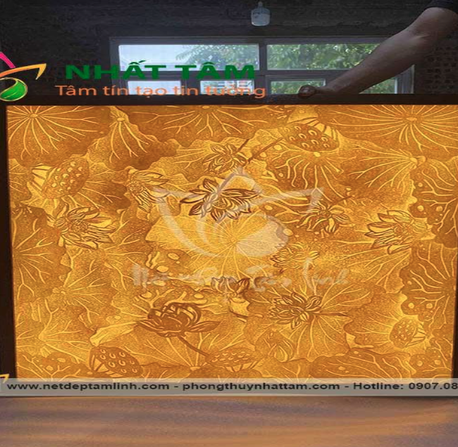 Tranh trúc chỉ hoa sen TTC001 1 Tranh trúc chỉ hoa sen hình chữ nhật