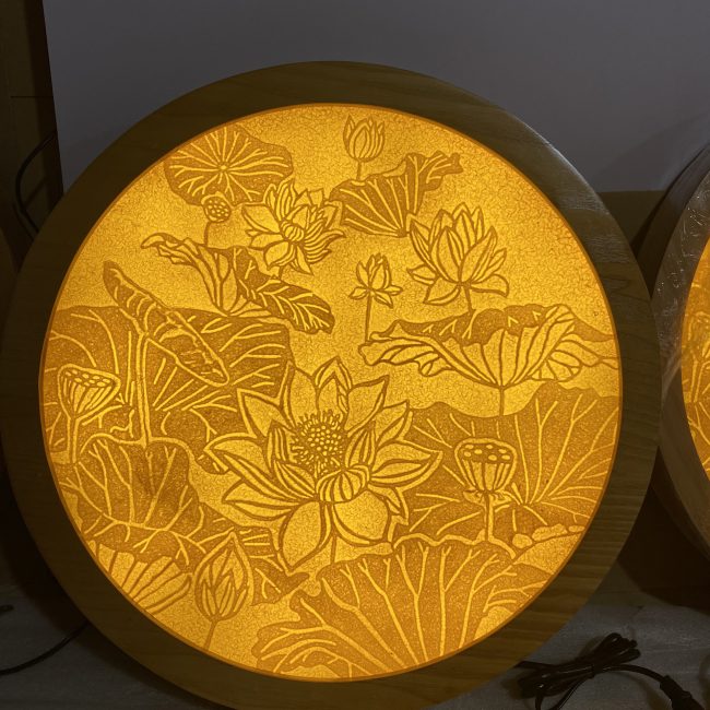 tranh trúc chỉ hoa sen tròn mẫu TTC014