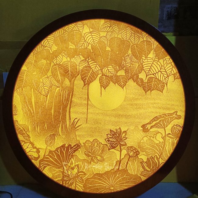 Mẫu 4: Tranh trúc chỉ bồ đề hình tròn